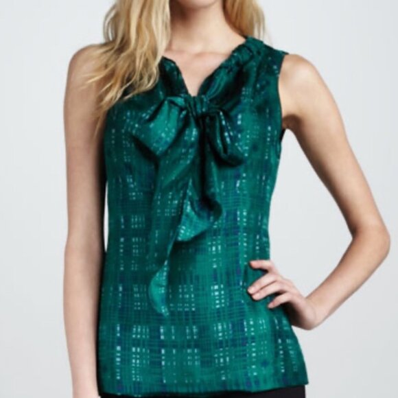 Tory Burch Saffield Blouse, Emerald Green, SZ 14 - Picture 2 of 8